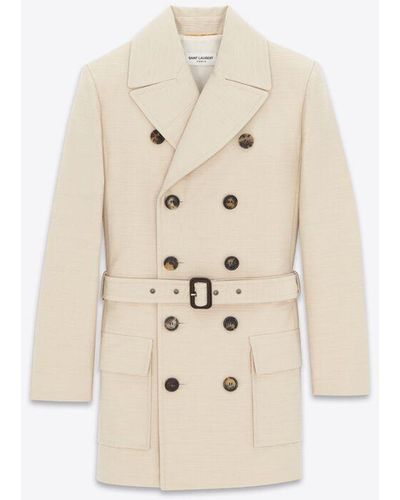 Saint Laurent Saharienne Jacket In Cotton And Wool - Natural