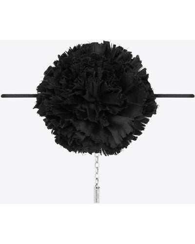 Saint Laurent Flower Necklace In Silk Satin - Black