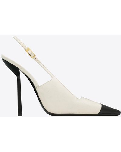 Saint Laurent Ines Leather-trimmed Twill Slingback Pumps - White