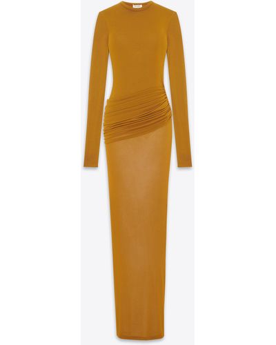 Saint Laurent Long Draped Dress In Jersey Voile - Orange