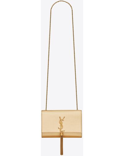 Saint Laurent Kate Small Chain Bag With Tassel In Shiny Grained Leather - Metallic