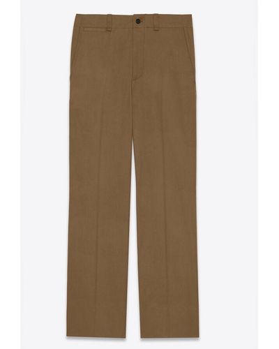 Saint Laurent Trousers In Cotton Twill - Natural