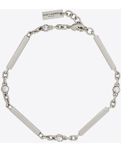 Saint Laurent Crystal Bar-chain Bracelet In Metal - White