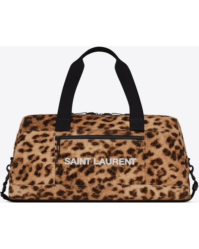 Saint Laurent Nuxx Duffle In Ribbed Leopard Print Velvet - Brown