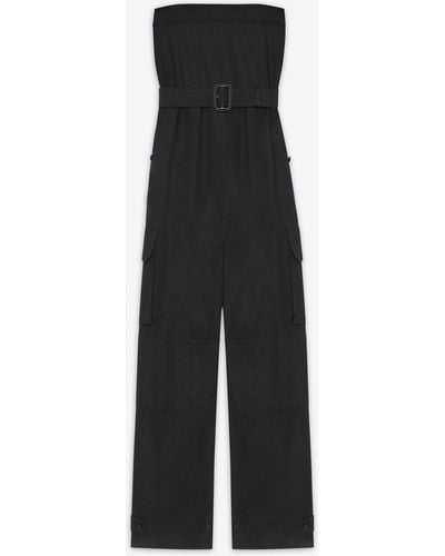 Saint Laurent Cassandre Strapless Jumpsuit In Cotton Drill - Black