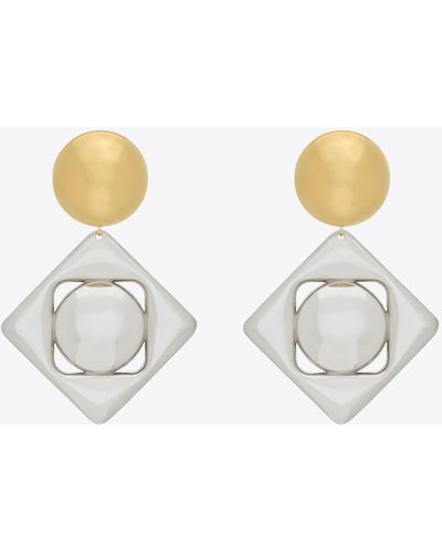 Saint Laurent Geometric Earrings In Metal - White