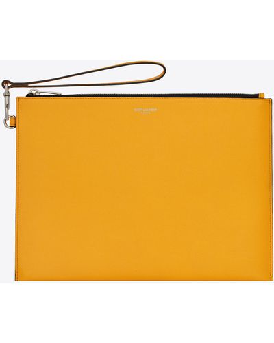 Saint Laurent Paris Zipped Tablet Holder In Grain De Poudre-embossed Leather - Multicolour