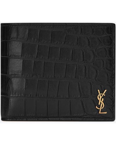 Saint Laurent Tiny Cassandre East/west Wallet With Coin Purse In Crocodile-embossed Leather - White