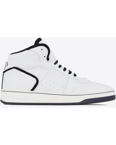 Saint Laurent Luxurious Raffia Mid Top Sneakers - White