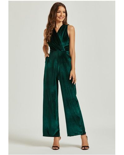 FS Collection Velvet Wrap Jumpsuit - Green