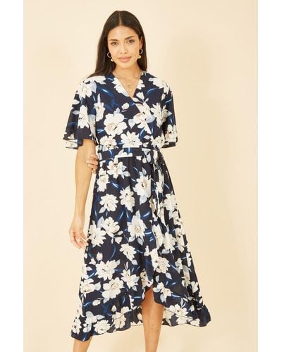 Mela London Mela Floral Print Midi Wrap Dress - Blue