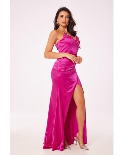 Luv Forever Fuschia Strapless Side Slit Maxi Dress - Pink