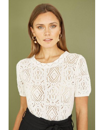 Yumi' Ivory Cotton Crochet Knitted Top - Natural
