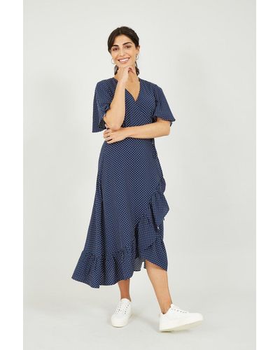 Mela London Mela Spotted Wrap Midi Dress - Blue