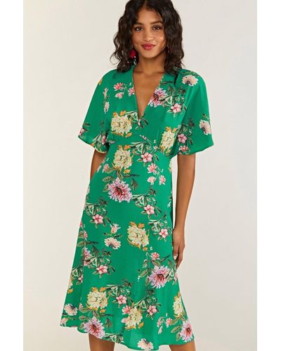 Yumi' Floral Kimono Midi Dress - Green