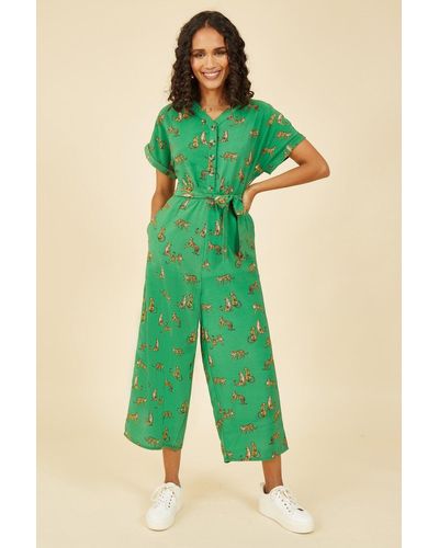 Yumi' Recycled Cheetah Print Jumpsuit - Green