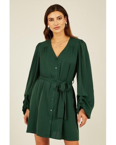 Mela London Mela Balloon Sleeve Shirt Dress - Green