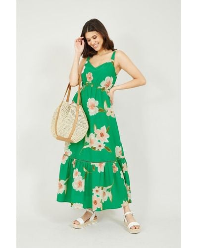 Yumi' Oversized Floral Maxi Dress - Green