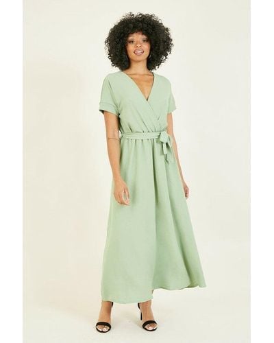 Mela London Mela Sage Wrap Front Maxi Dress - Green