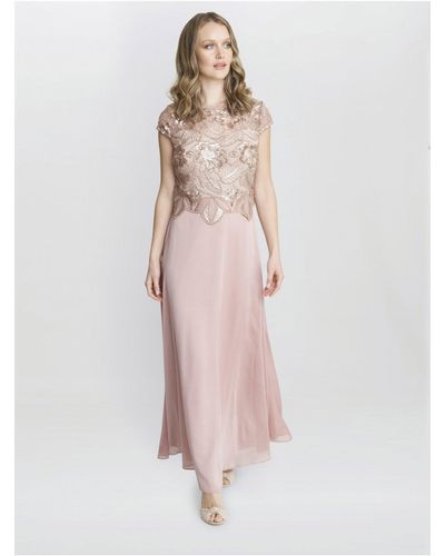 Gina Bacconi Shirley Maxi Dress With Embroidered Sequin Bodice Colour: Rose - Metallic