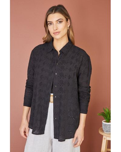 Yumi' Cotton Broderie Anglaise Relaxed Shirt - Blue