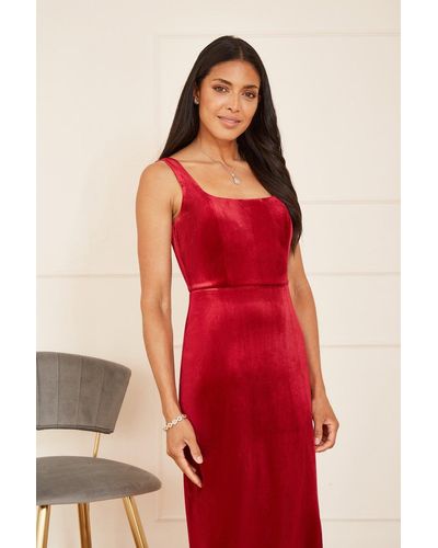 Mela London Mela Velvet Fitted Midi Dress - Red