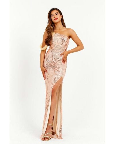 Luv Forever Champagne Sequin Embroidered Side Split Maxi Dress - Natural