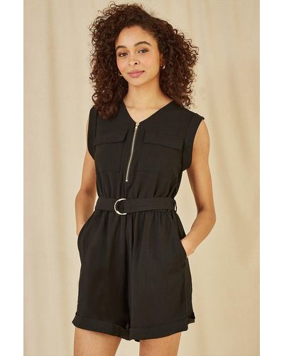 Yumi' Utility Playsuit With Pockets - Black