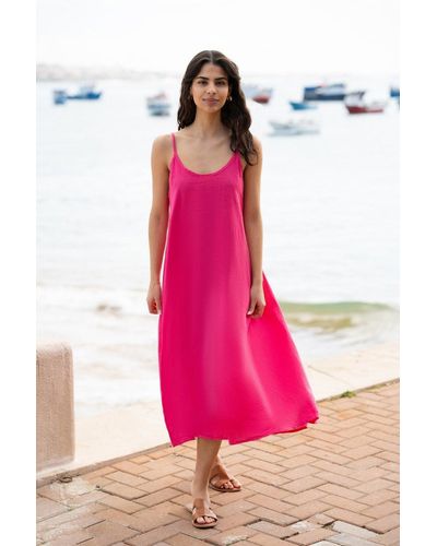 Yumi' Italian Linen Relaxed Fit Midi Sundress - Pink