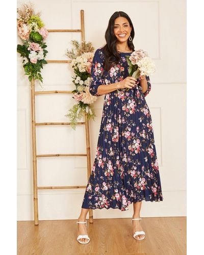 Yumi' Long Sleeve Floral Maxi Dress - Blue