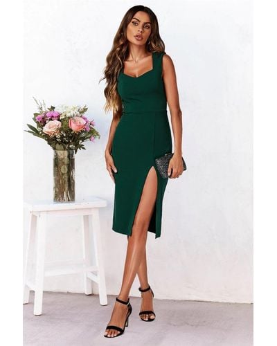 FS Collection Sweetheart Neck Midi Dress - Green