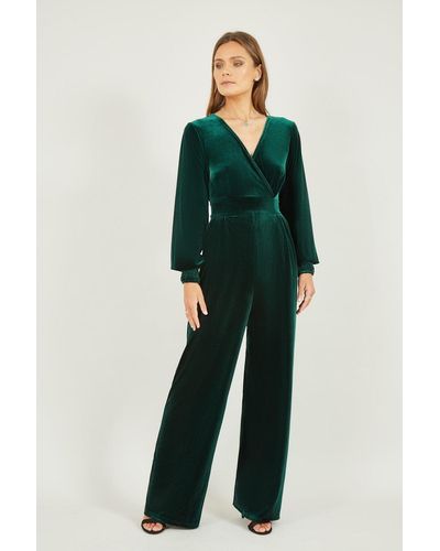 Yumi' Velvet Long Sleeve Jumpsuit - Green