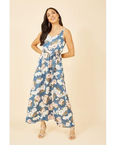 Mela London Mela Satin Floral Print Maxi Dress - Blue