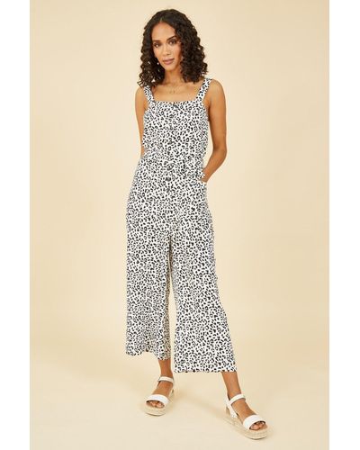 Yumi' Animal Print Button Up Strappy Jumpsuit - Natural