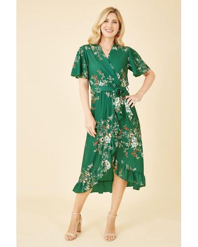 Mela London Mela Floral Dip Hem Wrap Midi Dress - Green