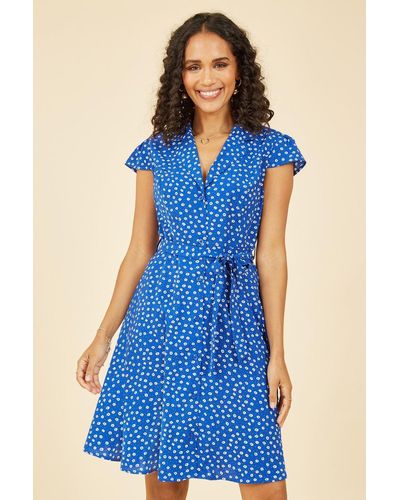 Mela London Mela Daisy Print Retro Shirt Dress - Blue