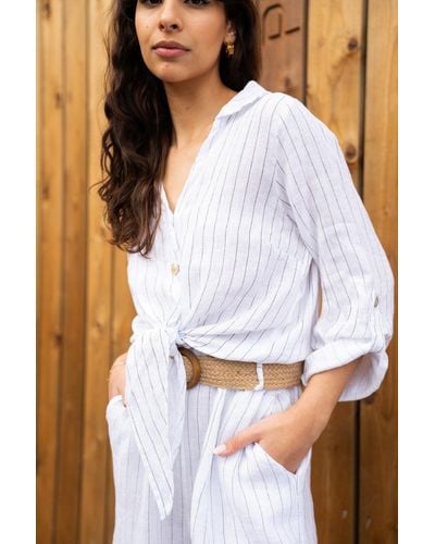 Yumi' Striped Italian Linen Shirt - White