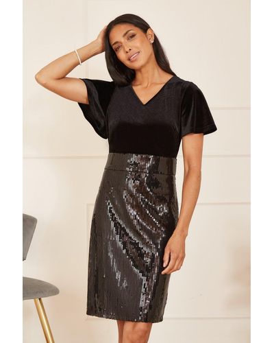 Yumi' Velvet And Sequin Fitted Dress - Black