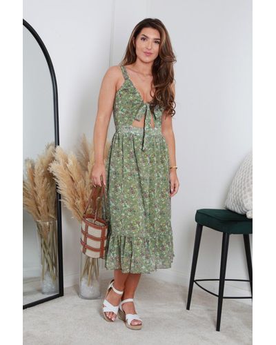 Double Second Floral Printed Cut Out Dress - Green