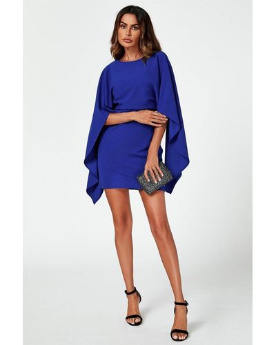 FS Collection Back Detail Mini Dress With Cape - Blue
