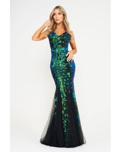 Luv Forever Floral Mesh Sequin Maxi Dress - Green