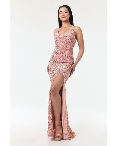 Luv Forever Rose Side Slit Sequin Maxi Dress - Pink