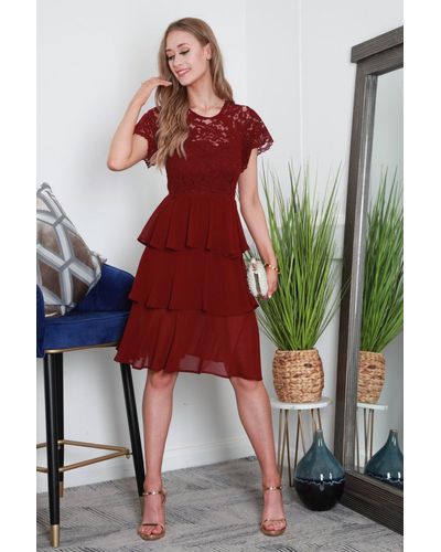 Double Second Burgundy Tiered Lace Dress