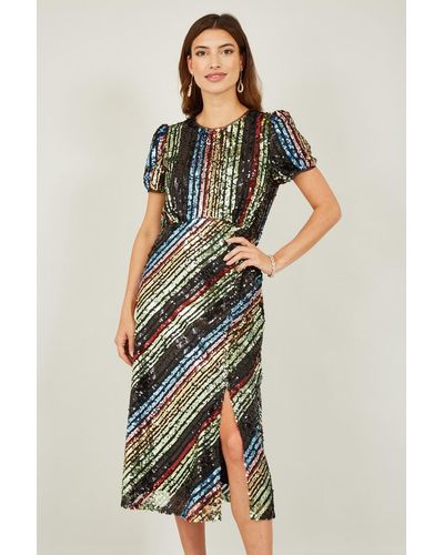 Yumi' Multicolour Stripe Sequin Midi Dress