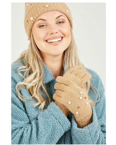 Yumi' Knitted Embellished Gloves - Blue