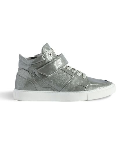 Zadig & Voltaire Flash Infinity Glitter Patent-leather Mid-top Trainers - Grey