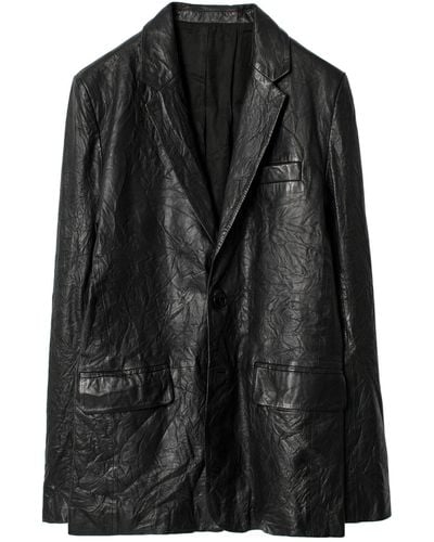Zadig & Voltaire Valfried Crinkle Leather Blazer - Black