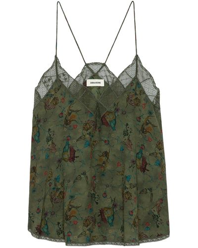 Zadig & Voltaire Christy Lace-trim Woven Camisole Vest - Green