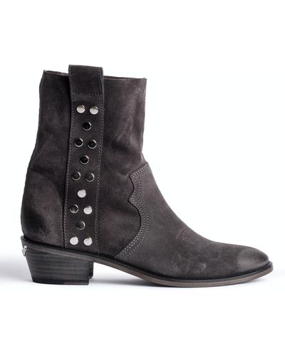 Zadig & Voltaire Pilar High Suede Ankle Boots Leather - Black