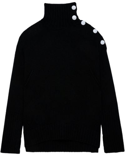 Zadig & Voltaire Jersey de cachemira negro con cuello vuelto y botones